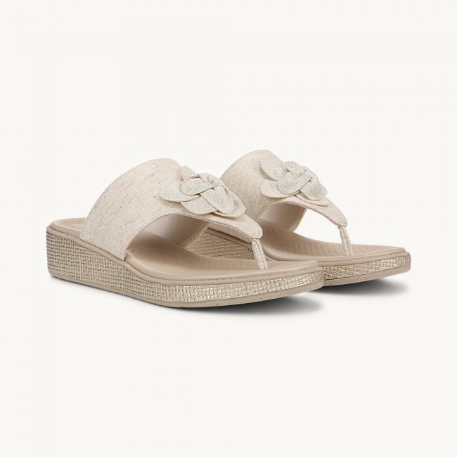 LifeStride Bloom Wedge Sandal - Natural Stretch Linen Fabric