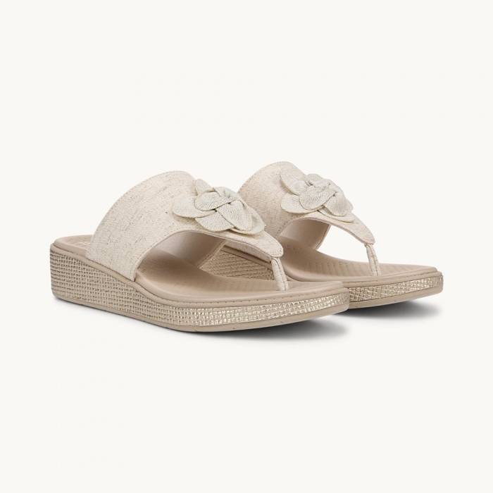 LifeStride Bloom Wedge Sandal - Natural Stretch Linen Fabric