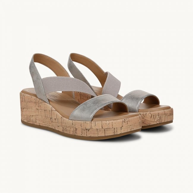 LifeStride Odette Strappy Wedge Sandal - Metallic/Taupe Faux Leather