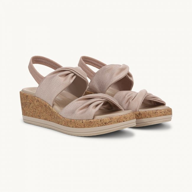 LifeStride Riley Slingback Wedge Sandal - Biscotti Washed Linen Fabric