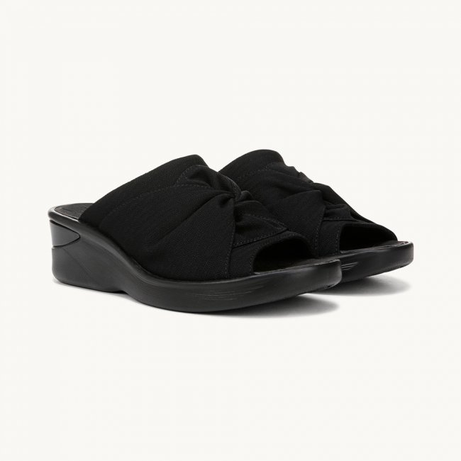 LifeStride Smile 3 Wedge Sandal - Black Stretch Fabric