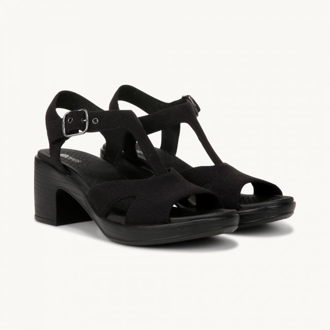 LifeStride Everly Block Heel Sandal - Black Denim Fabric