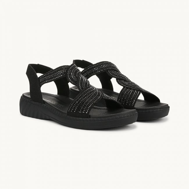 LifeStride Lilly Bright Strappy Sandal - Black Stretch Fabric