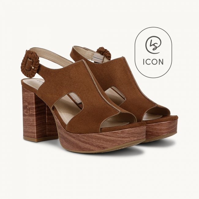 LifeStride Audra Block Heel Sandal - Fawn Brown Fabric