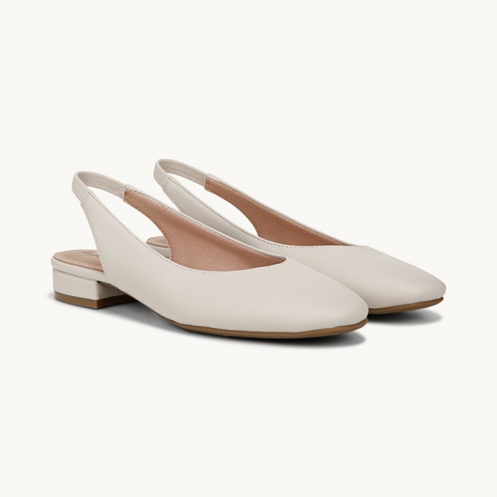 LifeStride Claire Slingback Flat - Bone White Faux Leather