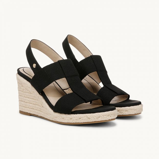 LifeStride Tallulah Espadrille Wedge Sandal - Black Faux Leather