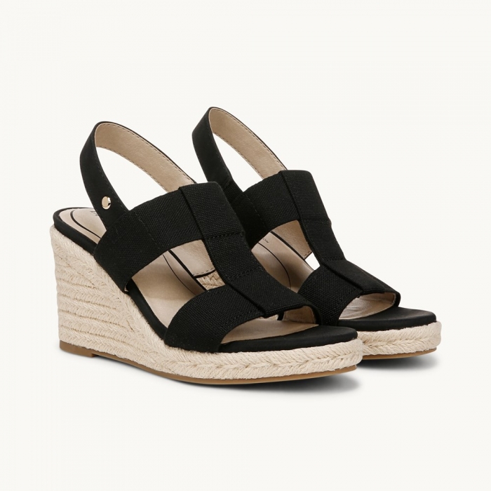 LifeStride Tallulah Espadrille Wedge Sandal - Black Faux Leather