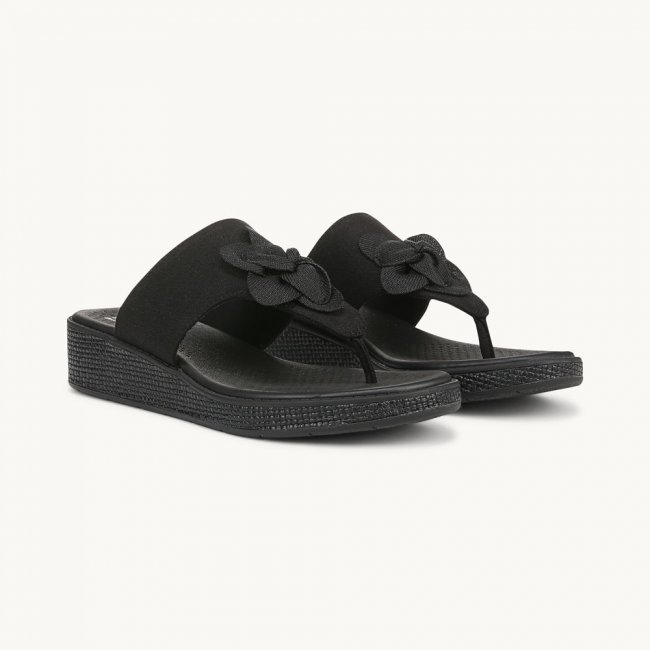 LifeStride Bloom Wedge Sandal - Black Stretch Linen Fabric