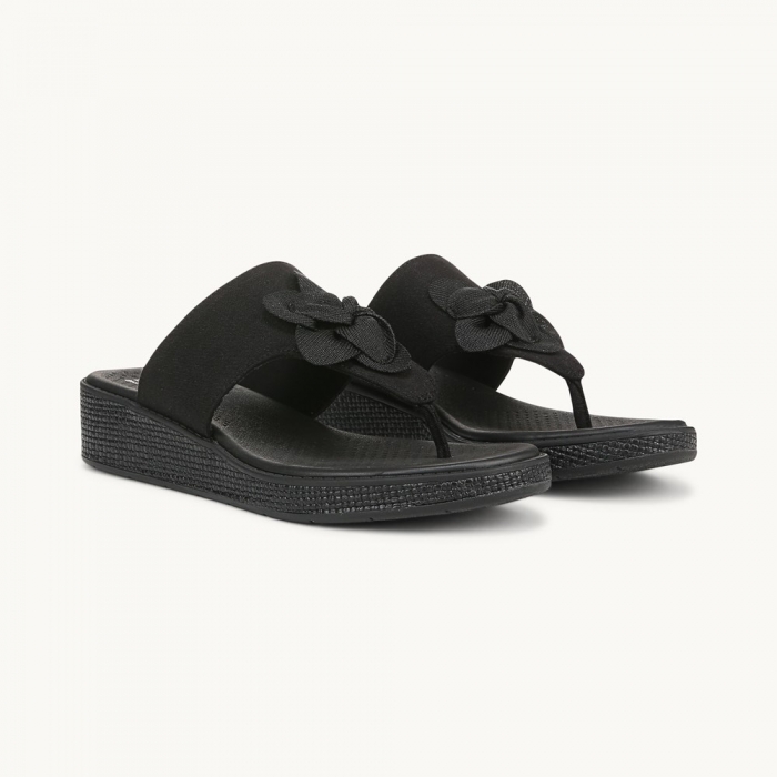 LifeStride Bloom Wedge Sandal - Black Stretch Linen Fabric