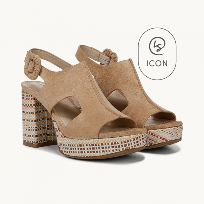 LifeStride Audra Block Heel Sandal - Cuoio Taupe Fabric