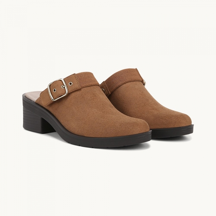 LifeStride Open Book Clog - Whiskey Tan Leather Fabric