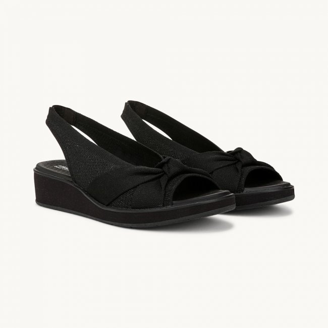 LifeStride Bell Slingback Wedge Sandal - Black Knit Fabric