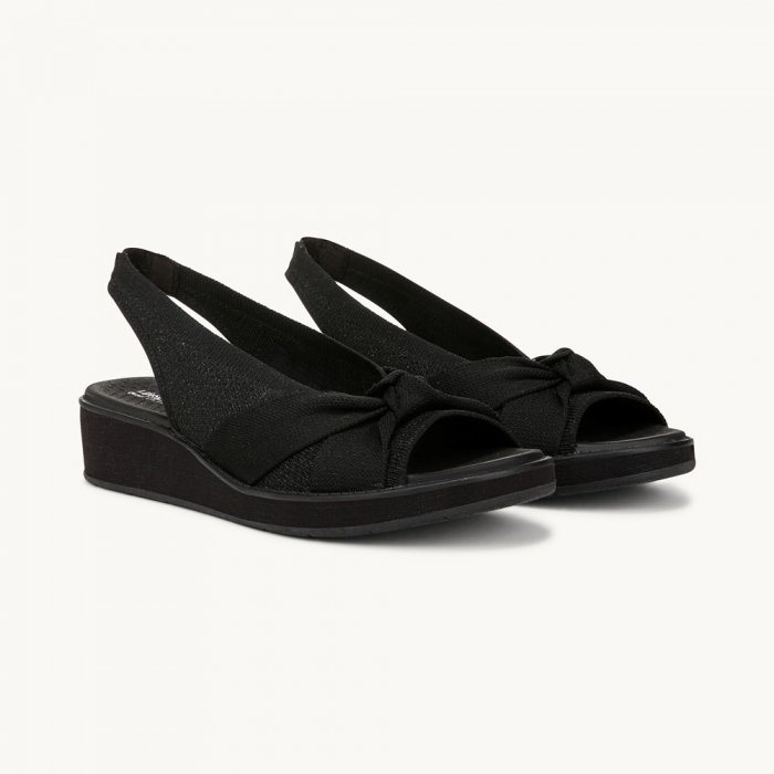 LifeStride Bell Slingback Wedge Sandal - Black Knit Fabric