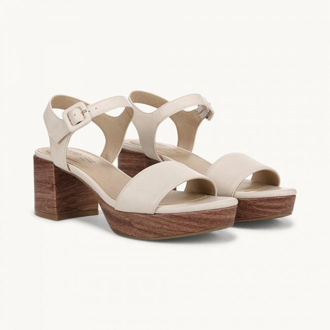LifeStride Rhythmn Block Heel Sandal - Creme Beige Faux Leather