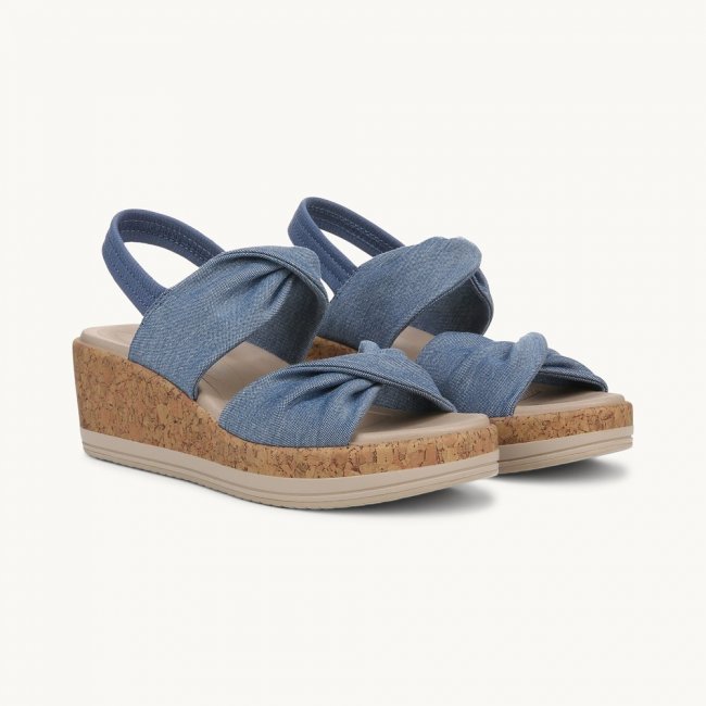 LifeStride Riley Slingback Wedge Sandal - Elemental Blue Linen Fabric