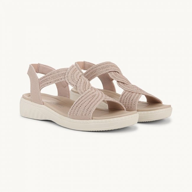 LifeStride Lilly Bright Strappy Sandal - Barely Beige Stretch Fabric