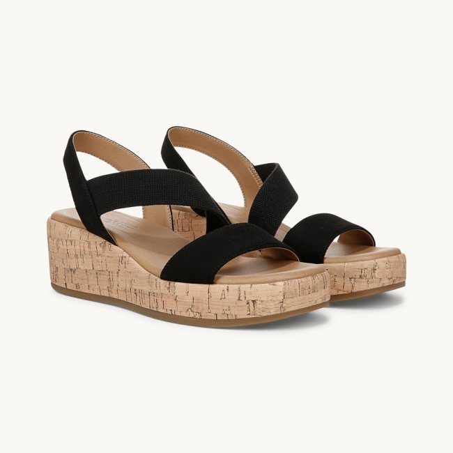 LifeStride Odette Strappy Wedge Sandal - Black Fabric