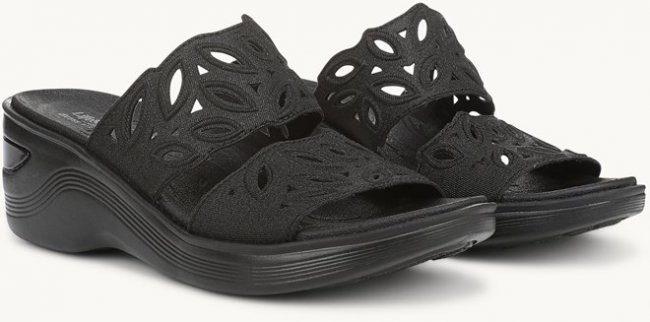 LifeStride Delight Wedge Sandal - Black Shimmer Fabric