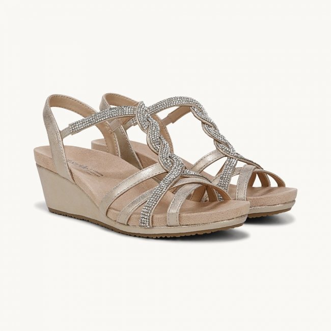 LifeStride Miami Wedge Sandal - Platino Gold Faux Leather