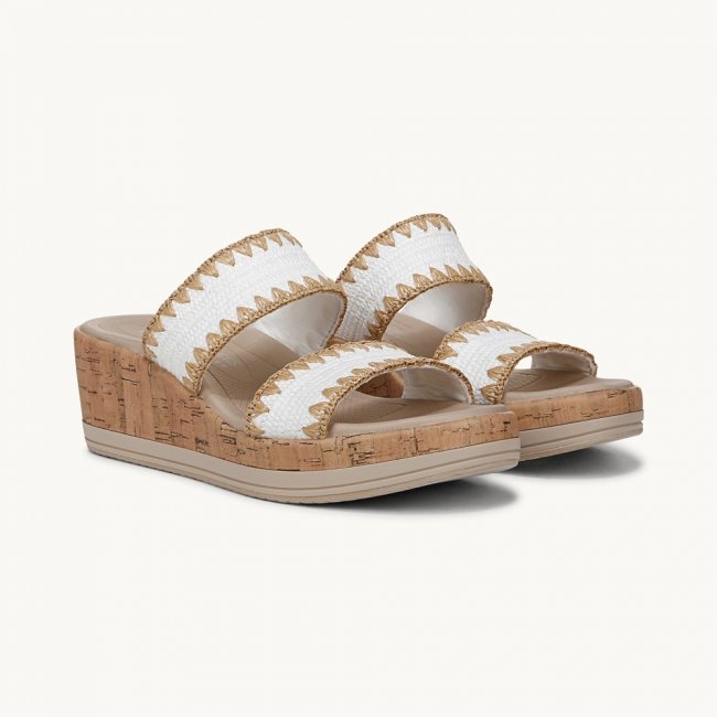 LifeStride Resort Wedge Sandal - White Stretch Raffia Fabric