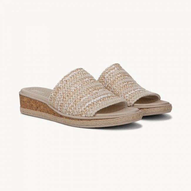 LifeStride Breezy Wedge Sandal - White Raffia Fabric