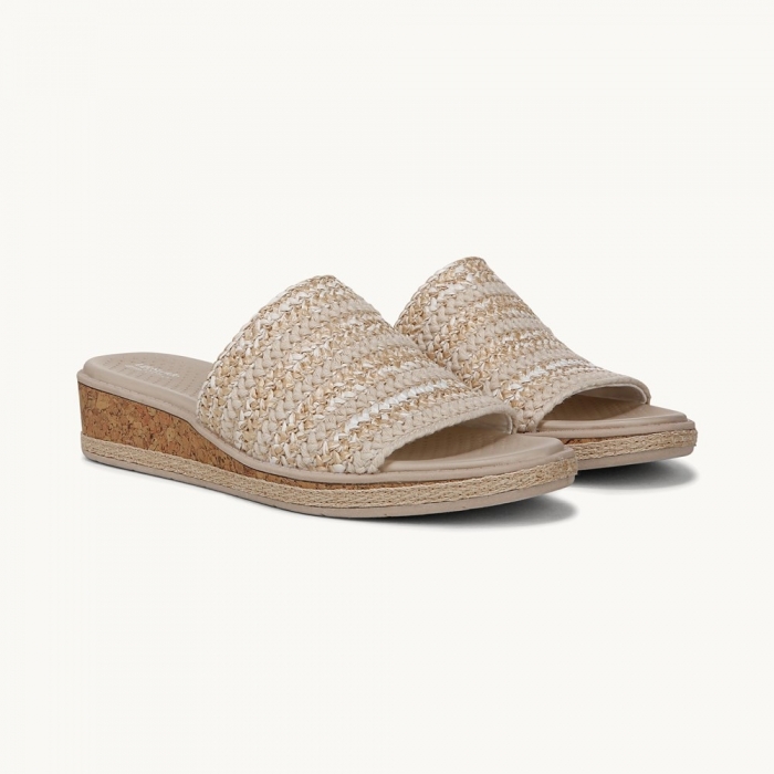 LifeStride Breezy Wedge Sandal - White Raffia Fabric