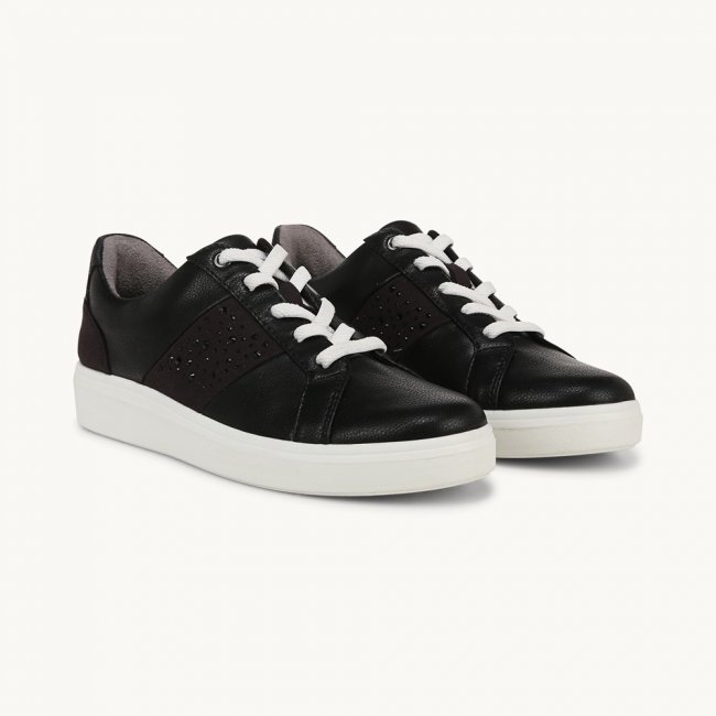 LifeStride Happy Friday Lace Up Sneaker - Black Faux Leather