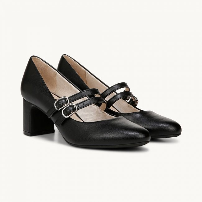 LifeStride True Block Heel Pump - Black Faux Leather