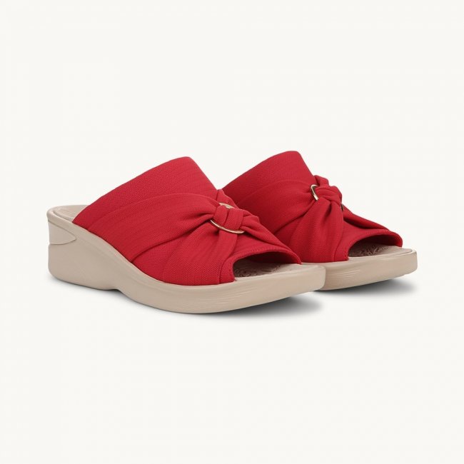LifeStride Serenade Slide Wedge Sandal - Fire Red Stretch Fabric