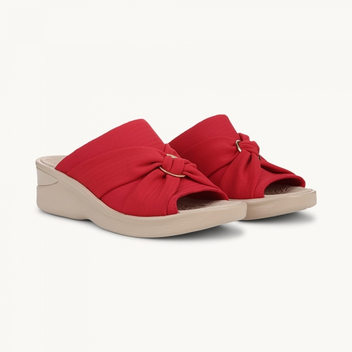 LifeStride Serenade Slide Wedge Sandal - Fire Red Stretch Fabric