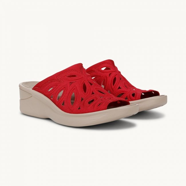 LifeStride Susie Wedge Sandal - Fire Red Shimmer Lycra Fabric