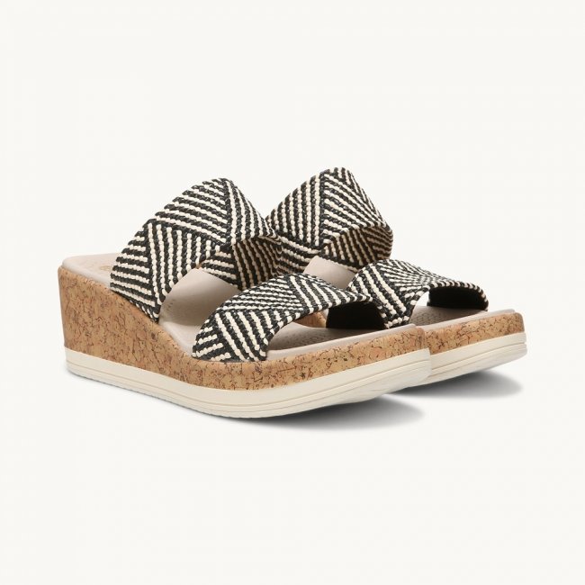 LifeStride Resort Wedge Sandal - Black/Multi Raffia Fabric