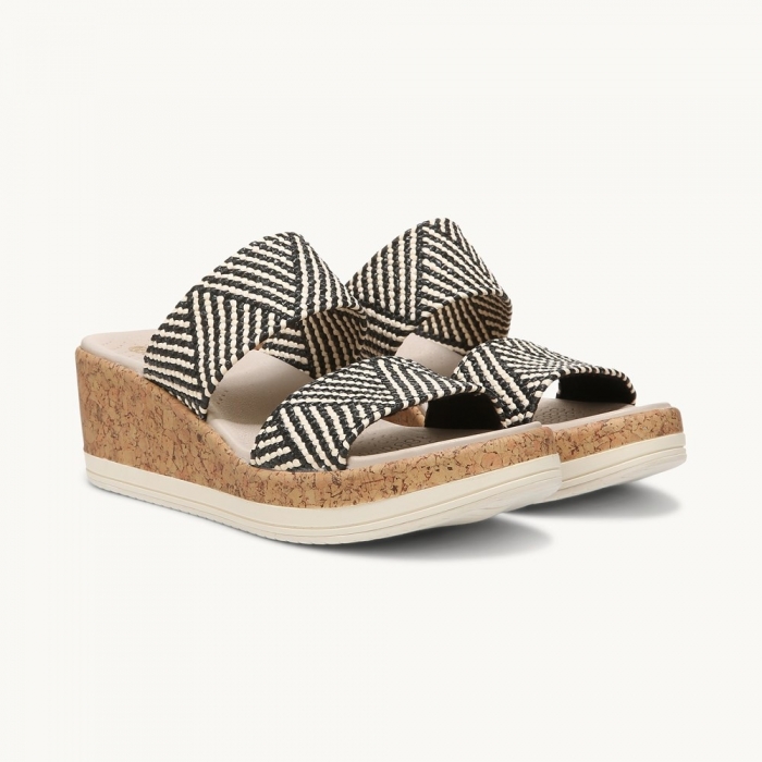 LifeStride Resort Wedge Sandal - Black/Multi Raffia Fabric