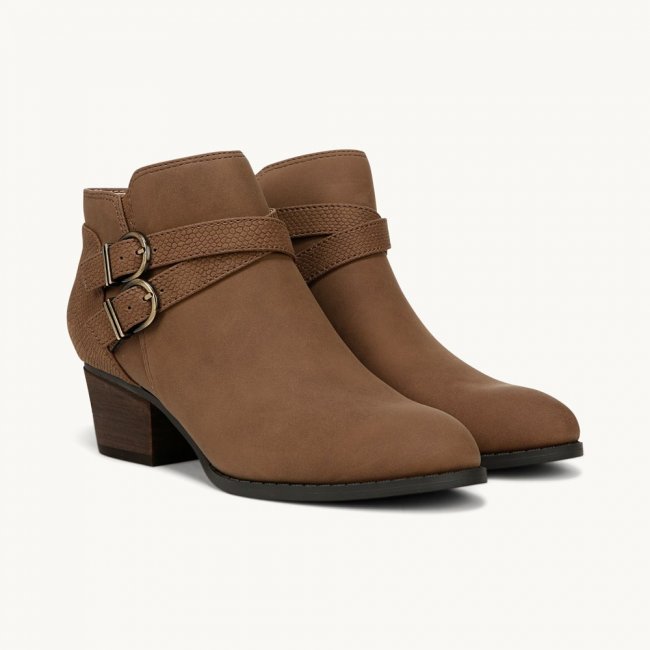LifeStride Blaire Short Bootie - Dark Taupe Faux Leather