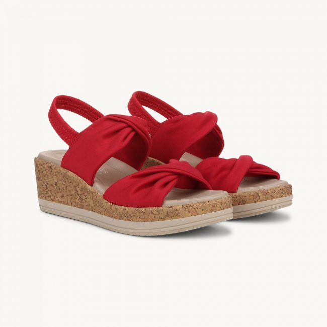 LifeStride Riley Slingback Wedge Sandal - Fire Red Linen Fabric