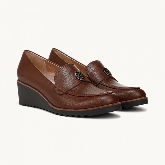 LifeStride Zed Wedge Loafer - Dark Tan Faux Leather