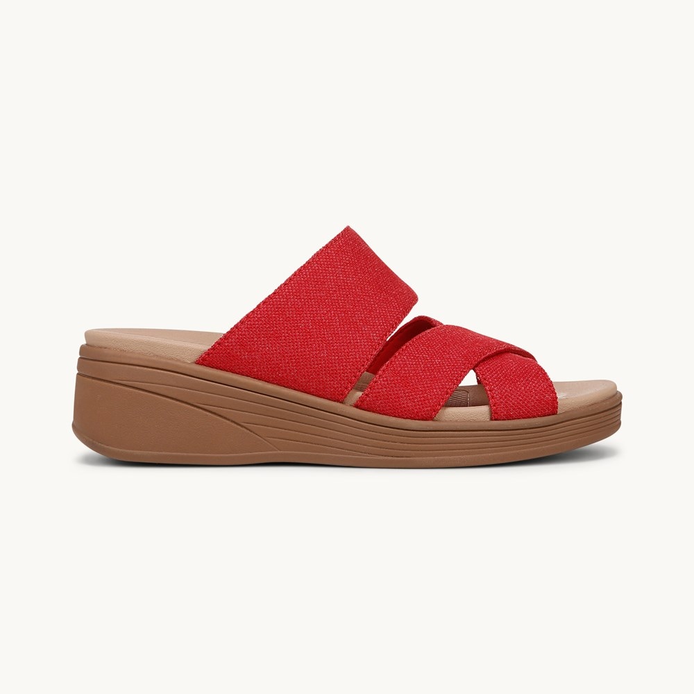 LifeStride Fiona Wedge Sandal - Fire Red Stretch Linen