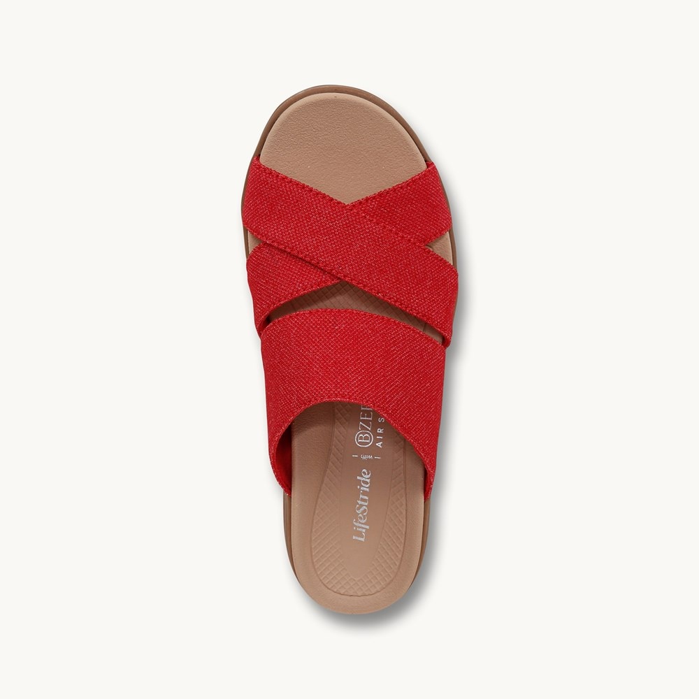 LifeStride Fiona Wedge Sandal - Fire Red Stretch Linen