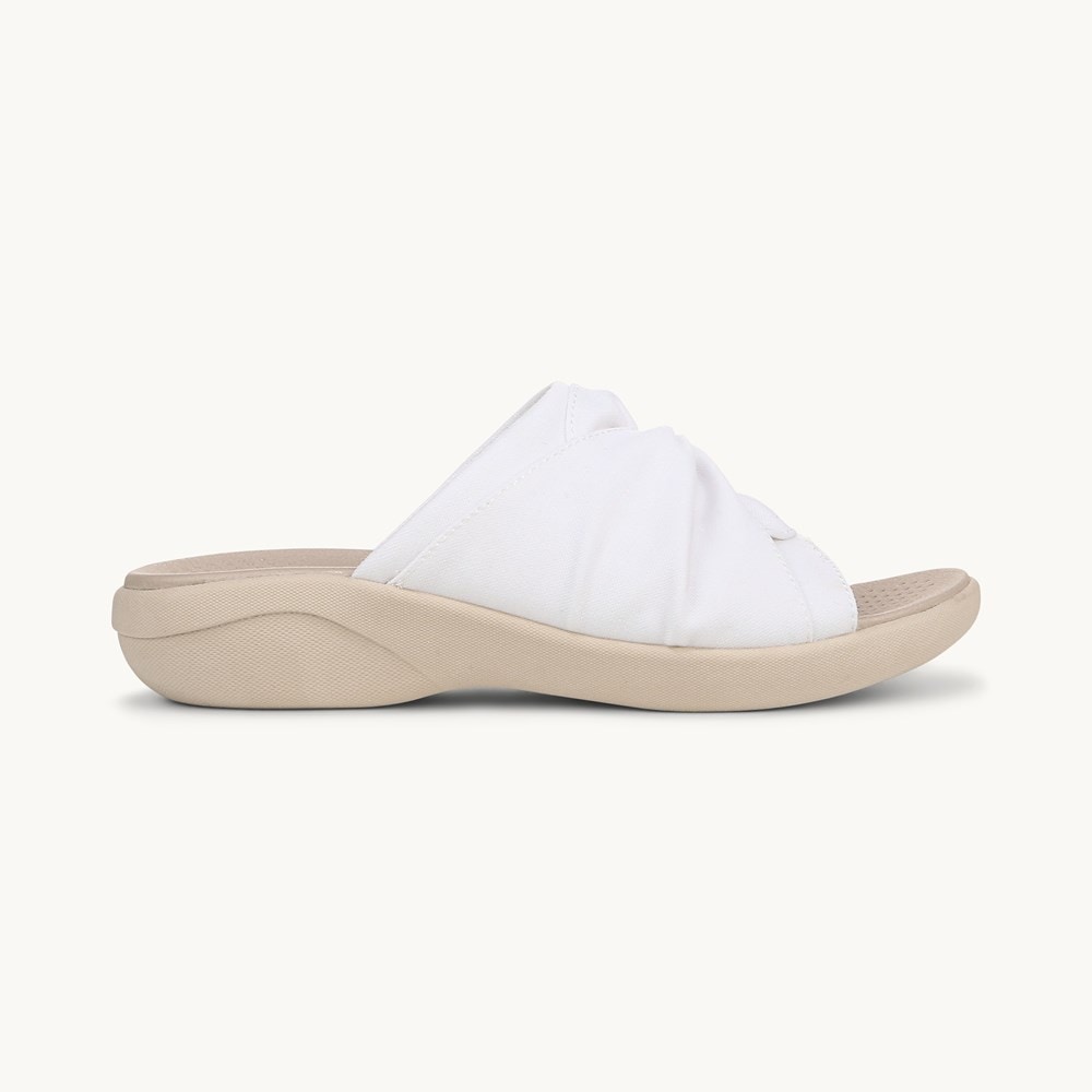 LifeStride Cherish Slide Sandal - Bright White Stretch Fabric