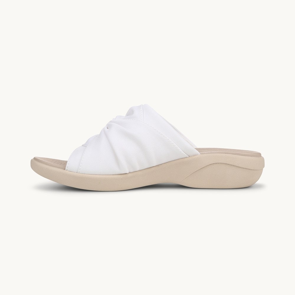 LifeStride Cherish Slide Sandal - Bright White Stretch Fabric