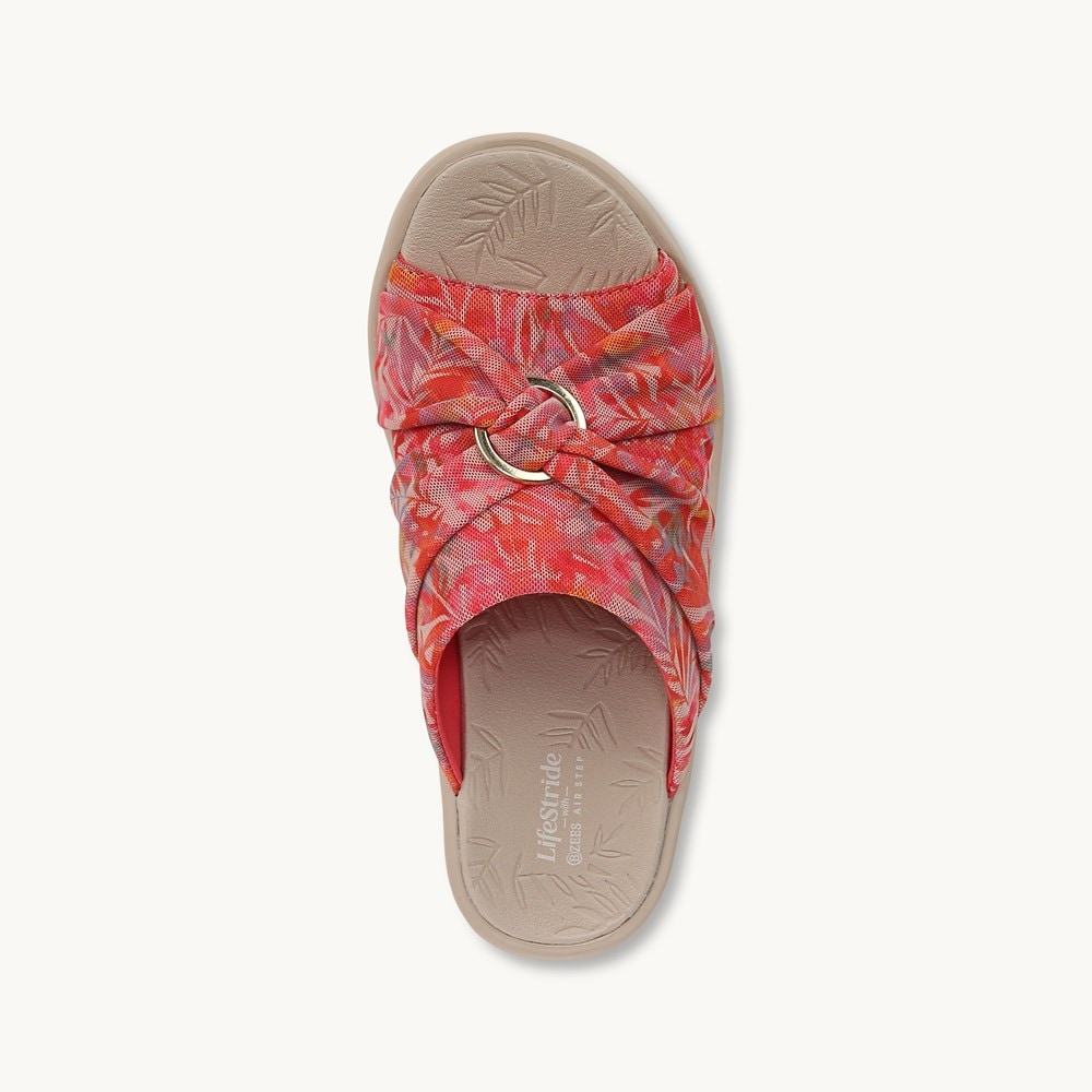 LifeStride Serenade Slide Wedge Sandal - Coral Multi Island Palm Fabric