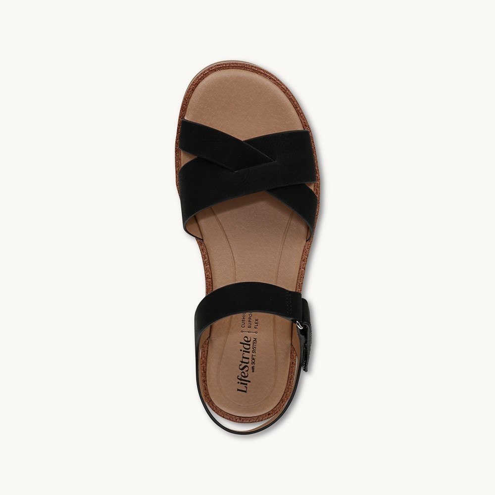 LifeStride Wren Strappy Sandal - Black Faux Leather
