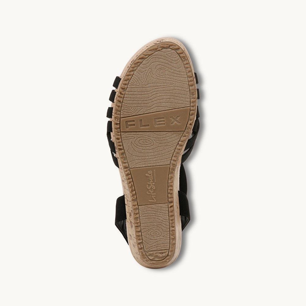 LifeStride Mallory Wedge Sandal - Black Fabric