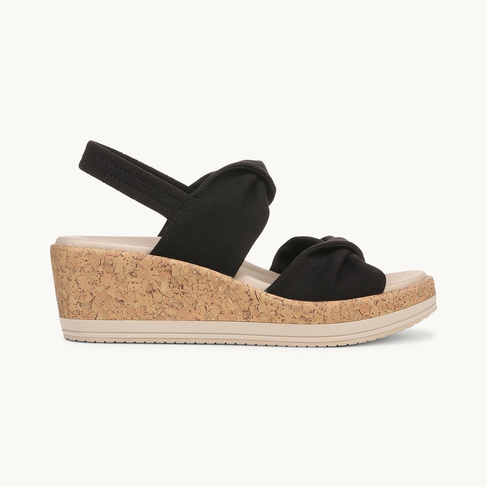 LifeStride Riley Slingback Wedge Sandal - Black Linen Fabric