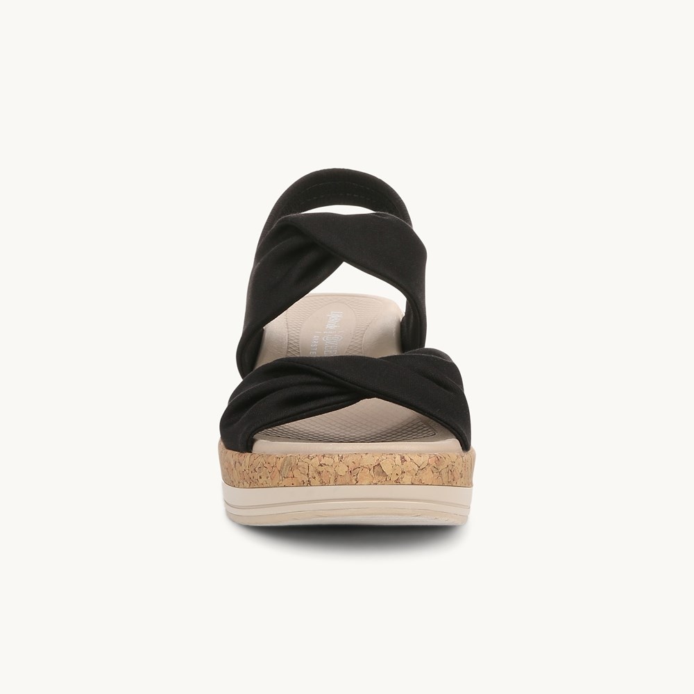 LifeStride Riley Slingback Wedge Sandal - Black Linen Fabric