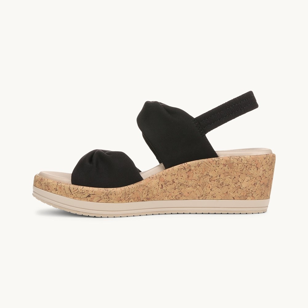 LifeStride Riley Slingback Wedge Sandal - Black Linen Fabric
