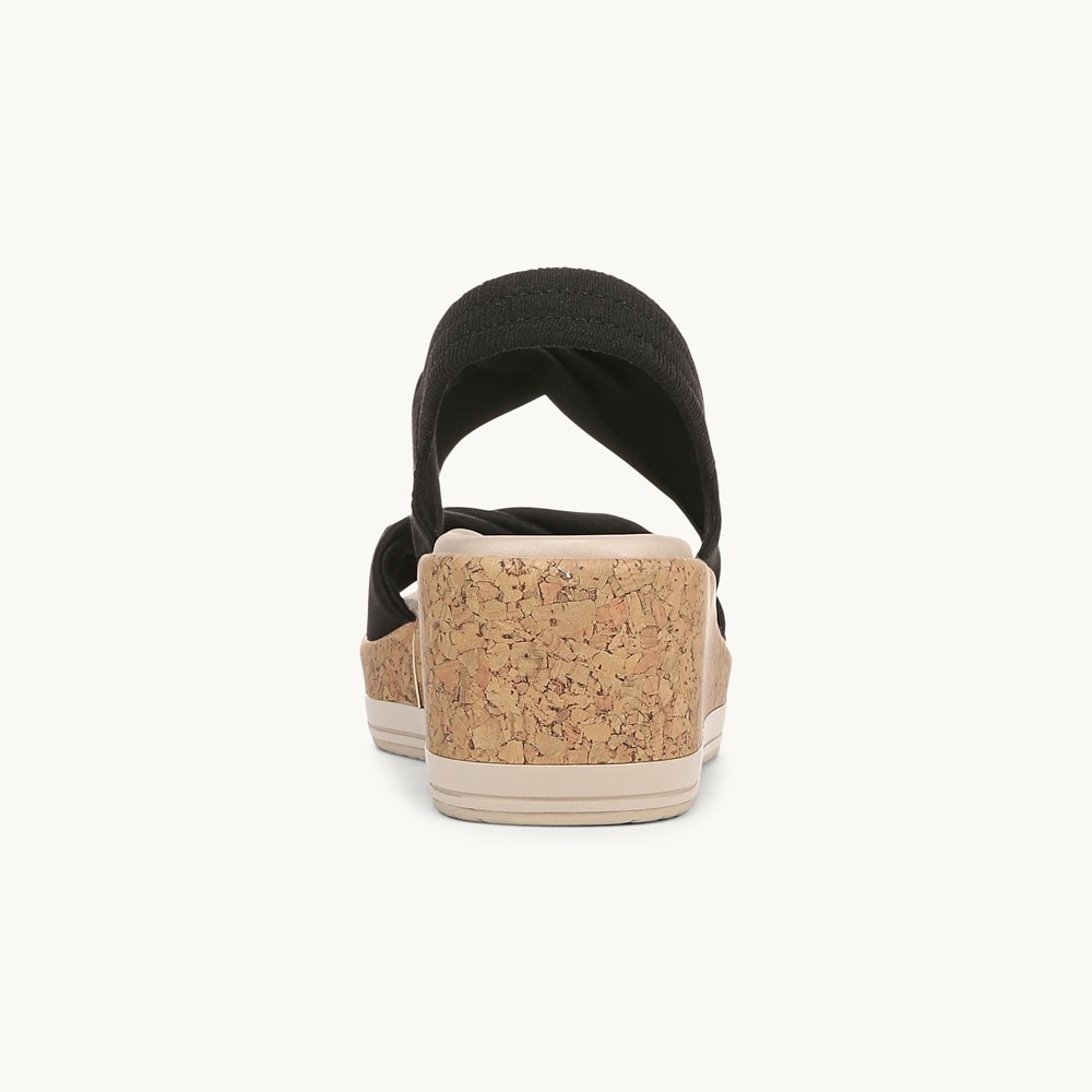 LifeStride Riley Slingback Wedge Sandal - Black Linen Fabric
