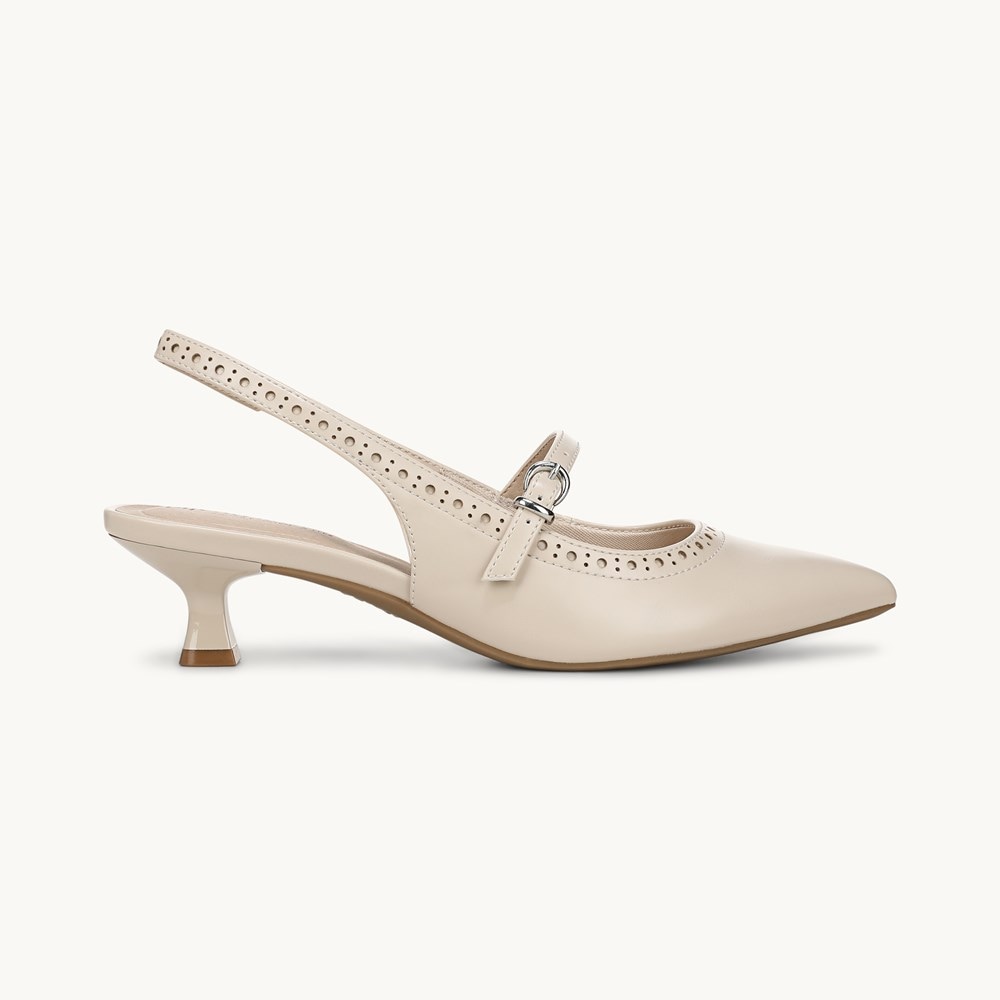 LifeStride Marilyn Slingback Kitten Heel - Cream Beige Smooth Leather
