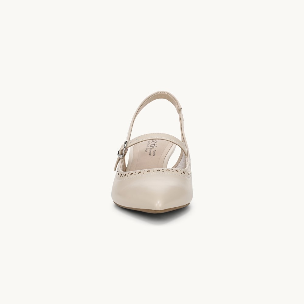 LifeStride Marilyn Slingback Kitten Heel - Cream Beige Smooth Leather