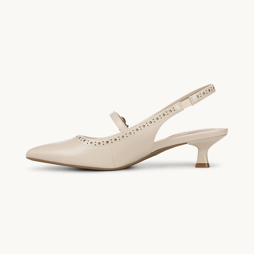 LifeStride Marilyn Slingback Kitten Heel - Cream Beige Smooth Leather